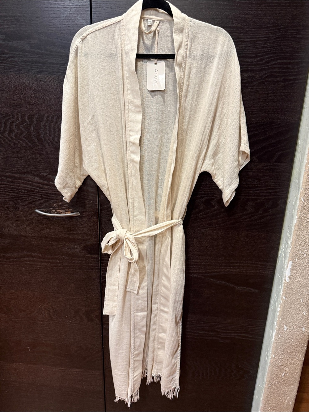Light Cream Kimono Robe with Self-Tie Waist